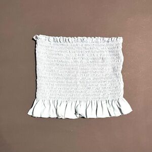 FOREVER 21 Light Blue Ruched Ruffle Crop Tube Top Women’s Sz S EUC